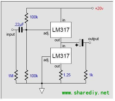 DIY奇异篇:用电源稳压IC LM317做得耳机耳放耳机线路。。。