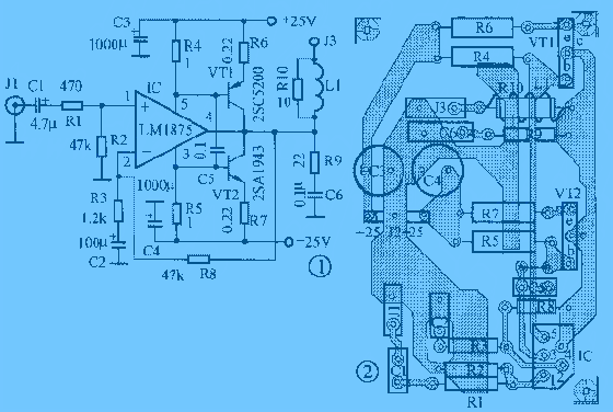采用LM1875及2SA1943/2SC5200的25W x 2音频功率放大器功放