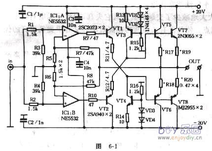 NE5532运放并联驱动mj2955+2n3055的20W纯甲类功放