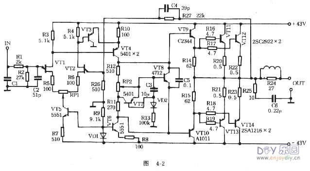 一款具有动态偏压的甲类放大器2sc2922+2sa1216
