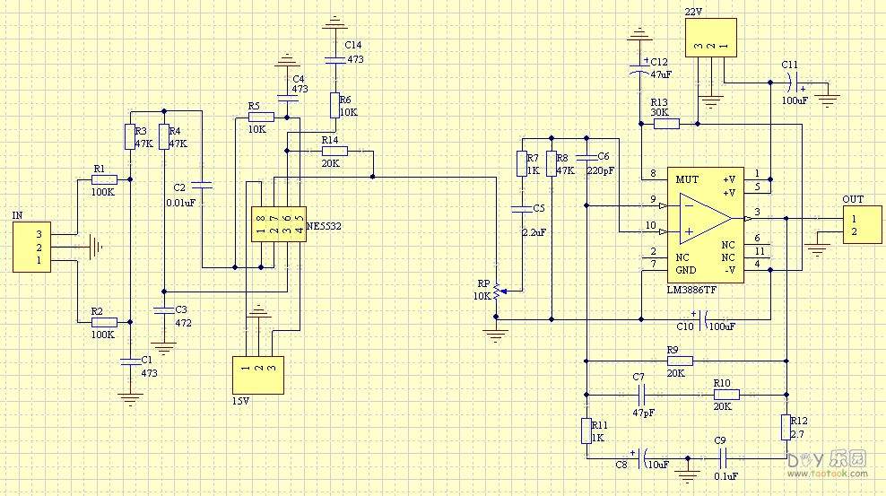 三款 NE5532运放+LM3886T低音炮功放电路