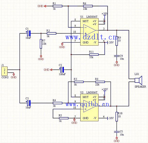 lm3886 btl功放电路图 功率放大