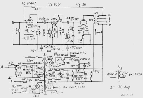12au7+el84+211电子管单端后级功率放大器胆机制作
