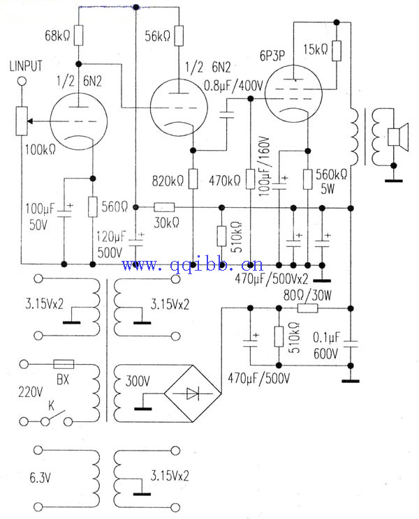 入门的6n2+6P3P电子管单端胆机制