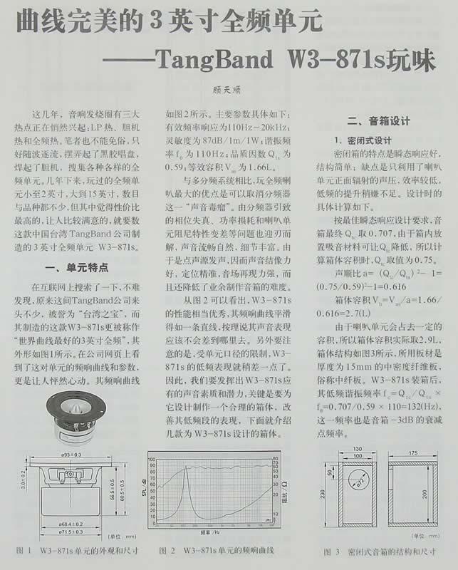 3寸全频喇叭单元箱体设计(TB W3-871s玩味)