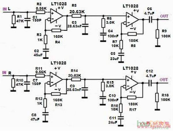 用美国线性技术公司LT1028构建RC衰减型唱放