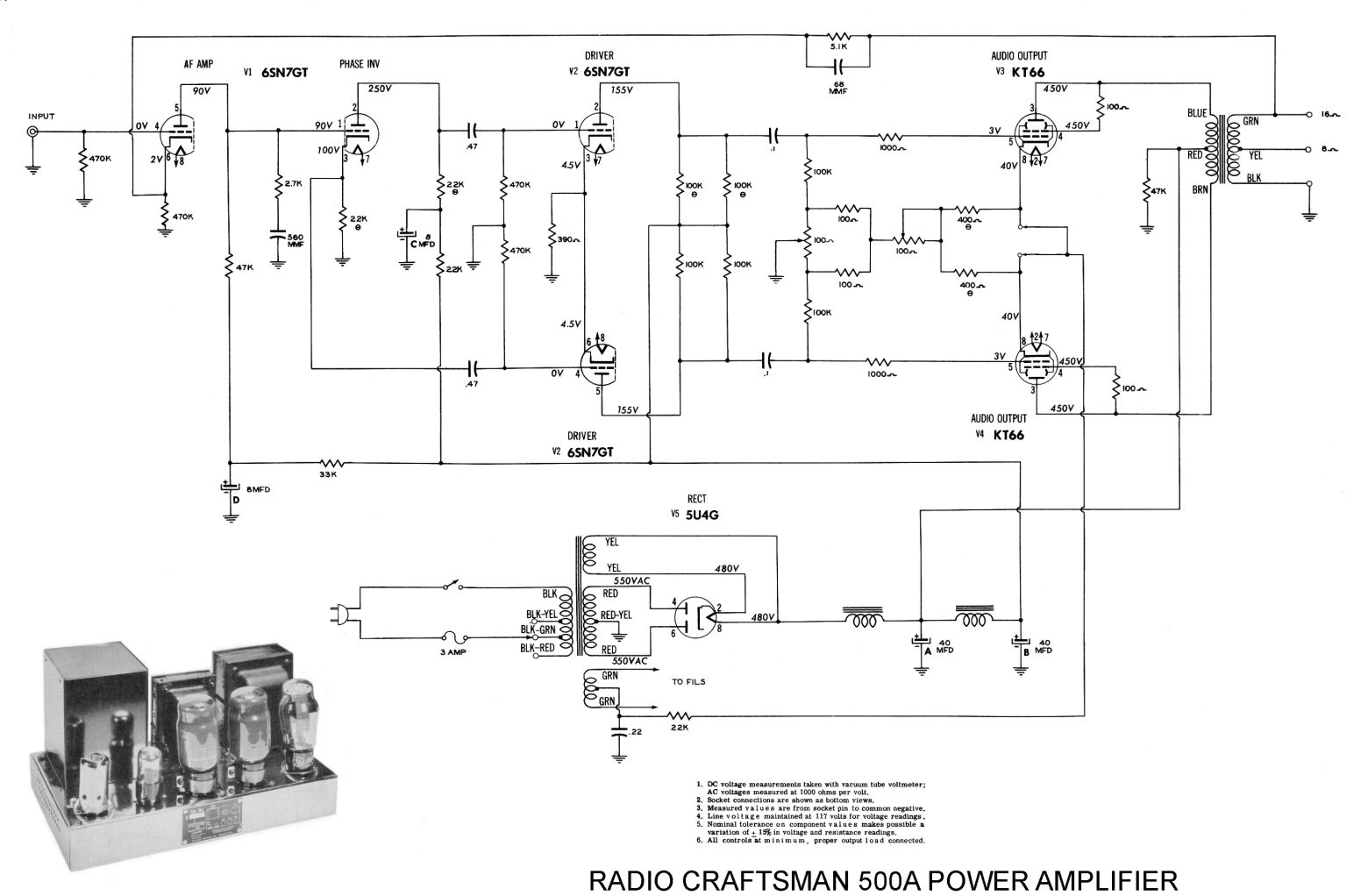 Radio Craftsmen C-500古董膽後級全面睇6sn7+kt66推挽胆机