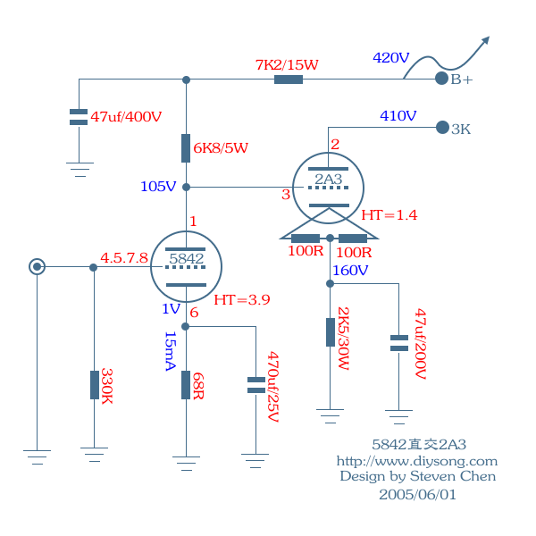 5842直交2A3单端胆机裝機報告