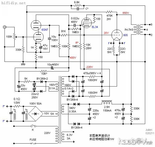 6sn7+el34+805A单端——我的2012第一台胆机