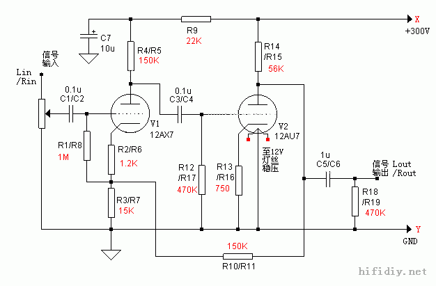 j版的12ax7推12au7电子管胆前级电路做好了,正在试机,还不错