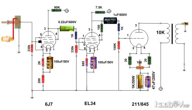 6米7-EL34B-211独立音道单端胆机