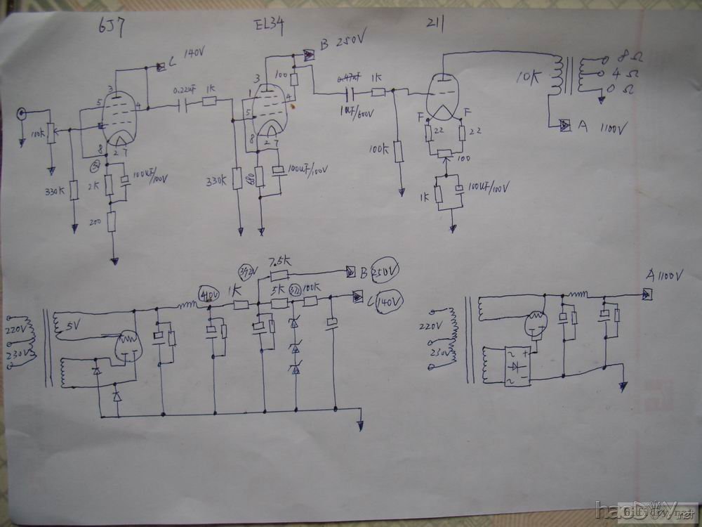 6米7-EL34B-211独立音道单端胆机