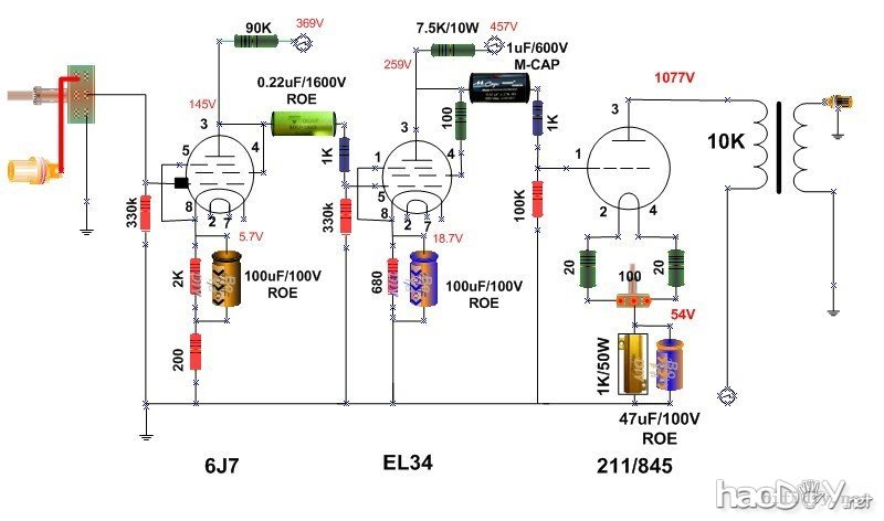 6米7-EL34B-211独立音道单端胆机