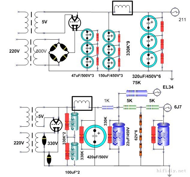 6米7-EL34B-211独立音道单端胆机