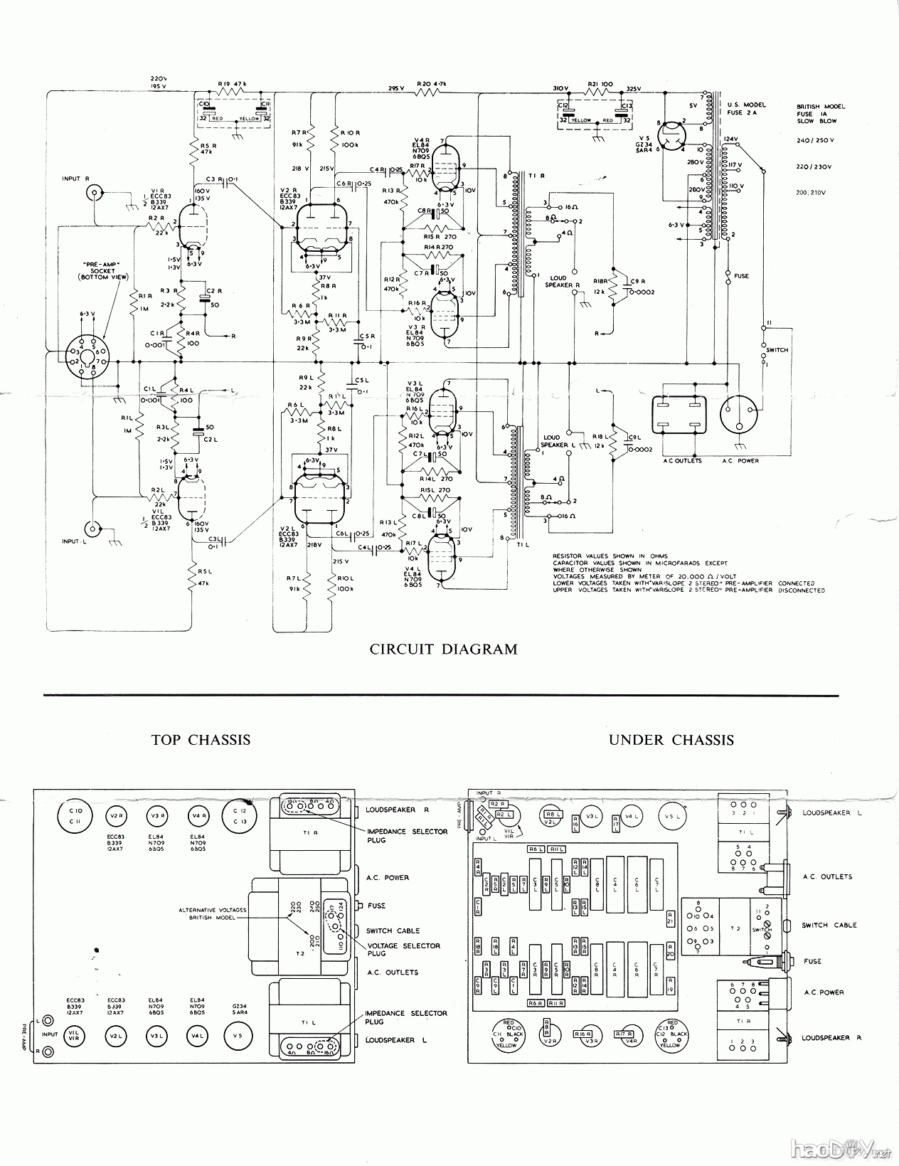 仿LEAK ST20线路胆机(12ax7+EL84/6bq5/6p14 推挽胆机)