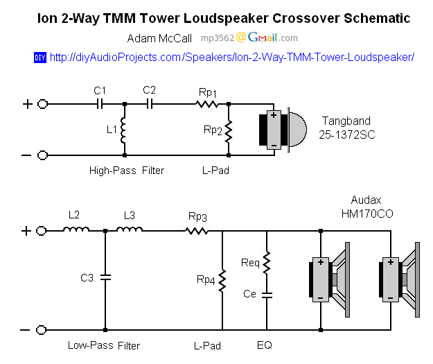 2路交叉原理图 - 离子TMM大厦扬声器 美国译文:自己动手做2路分频塔式落地音箱议长项目