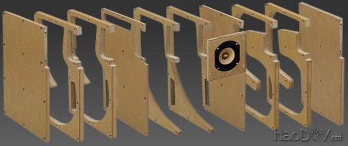 Exlpoded视图 - 唐朝乐队D4-1 DIY喇叭套件 加拿大译文:tang band TB w4-1617 DIY迷宫反射式4寸全频喇叭套件