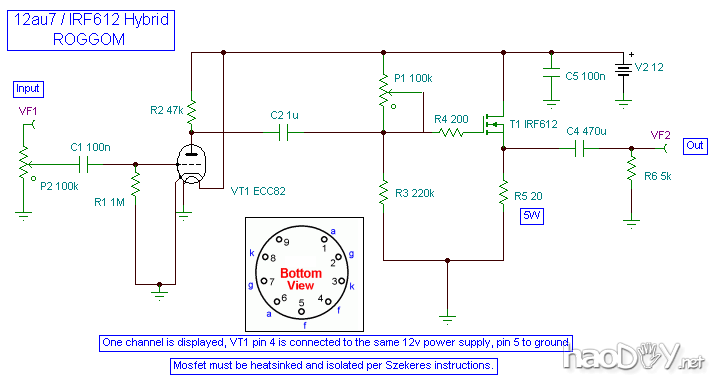 的12AU7管/ IRF612 MOSFET耳机放大器原理 美国译文:12AU7电子管+IRF612 MOSFET胆石混合耳机放大器耳放