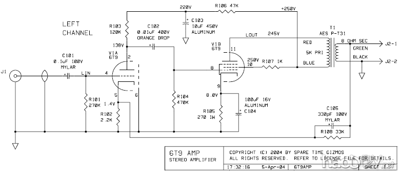6T9单端电子管功放原理图 澳大利亚译文:DIY的6T9电子管单端胆机功放项目
