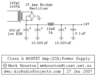 -A级MOSFET放大器电源原理图 澳大利亚译文:DIY-A级2SK1058 MOSFET放大器功放