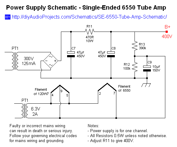 - SE 6550电子管功放电源原理图 瑞典译文:12dw7+6550电子管单端放大器胆机原理图