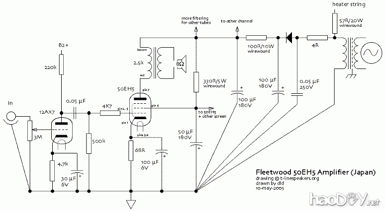 50EH5 Fleetwood Tube Stereo Console Schematic 加拿大译文:50EH5电子管单端放大器胆机