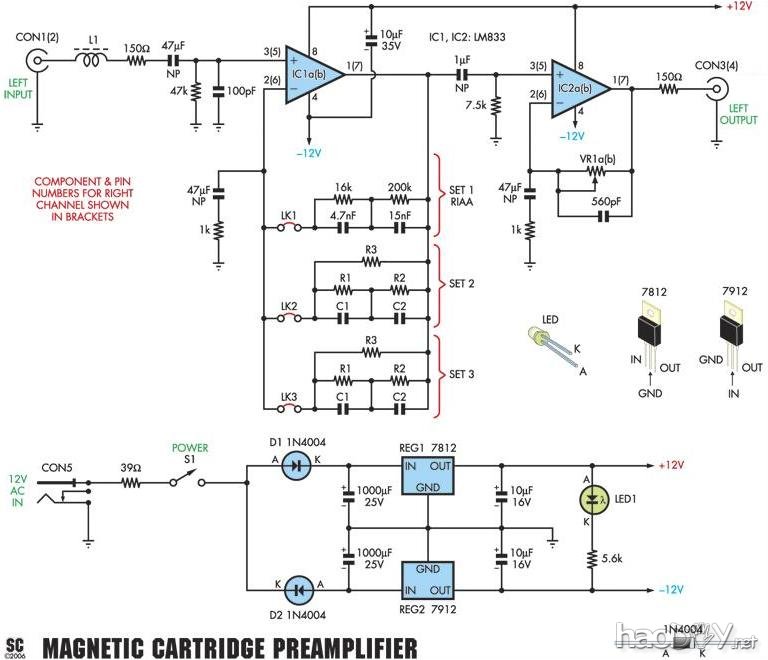 动磁(MM)RIAA唱机前置放大器电路图 澳大利亚译文:DIY动磁式(MM)RIAA唱机前置放大器唱放