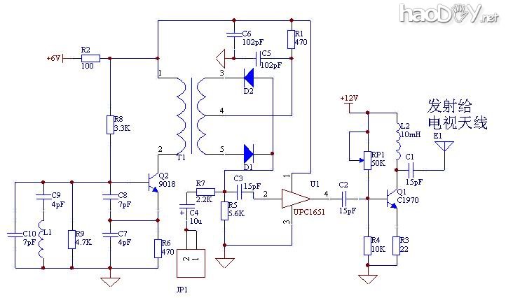diy56M视频图象发射电路