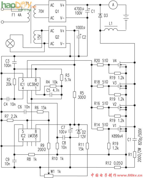 制作开关式大容量蓄电池充电机(UC3842芯片)