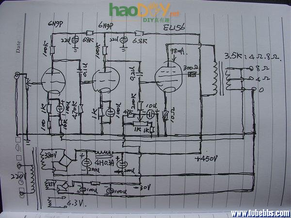 diy制作EL156电子管单端合并胆机,输出功率2X16W附线路图