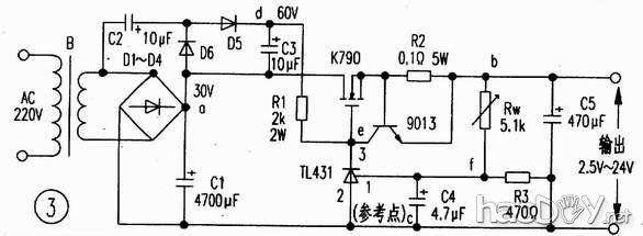 自制利用TL431作大功率可调稳压电源