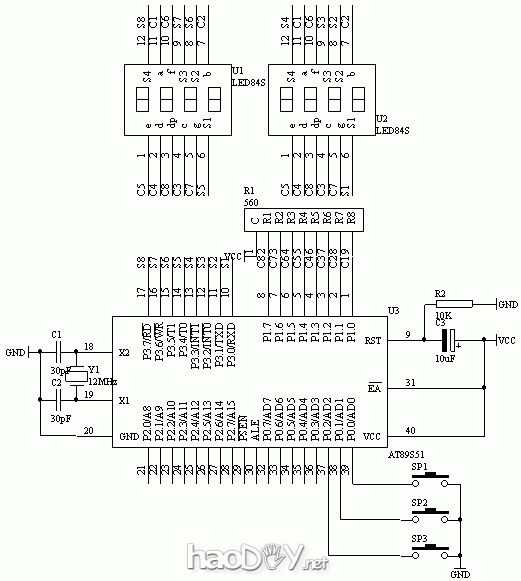diyat89c51电子时钟电路图和程序