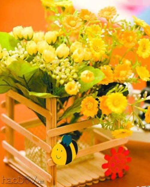 自制简易花架 冰棒棍制作的小清新花架教程