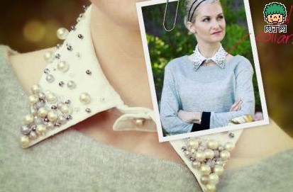 自制假领子diy:白衬衫领子变身复古项链领