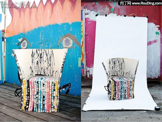 制作Vanja Bazdulj废弃塑胶垫DIY的沙发作品