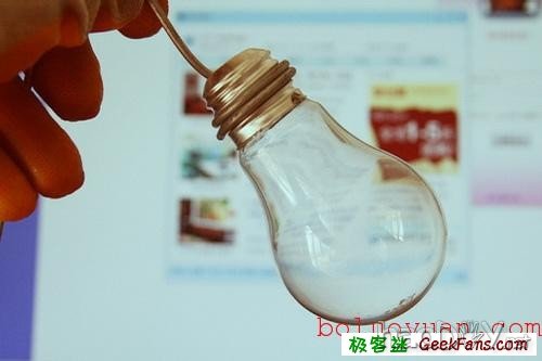 自制废物再利用:白炽灯泡内种小草花瓶