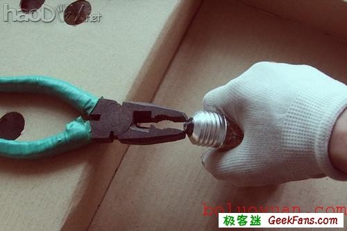 自制废物再利用:白炽灯泡内种小草花瓶