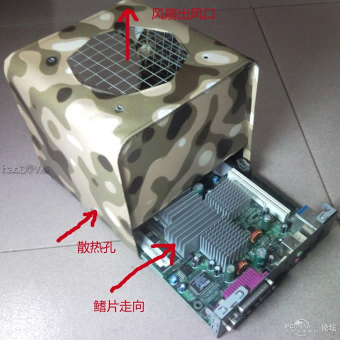 点击查看原图 软硬大改T5710瘦客户机,废旧饼罐改造电脑机箱,30W节能迷彩下载