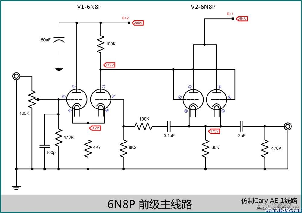 实作6N8P电子管胆前级