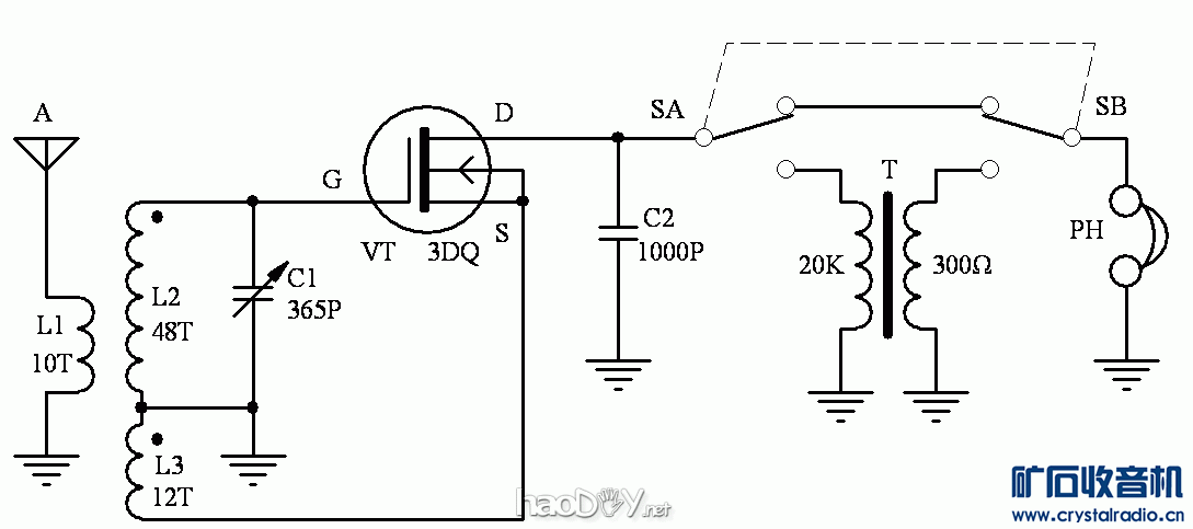 电路图4.gif 3DQ场效应管矿石收音机实验