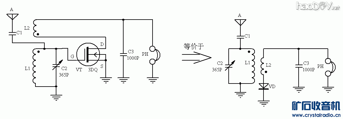 电路图3.gif 3DQ场效应管矿石收音机实验