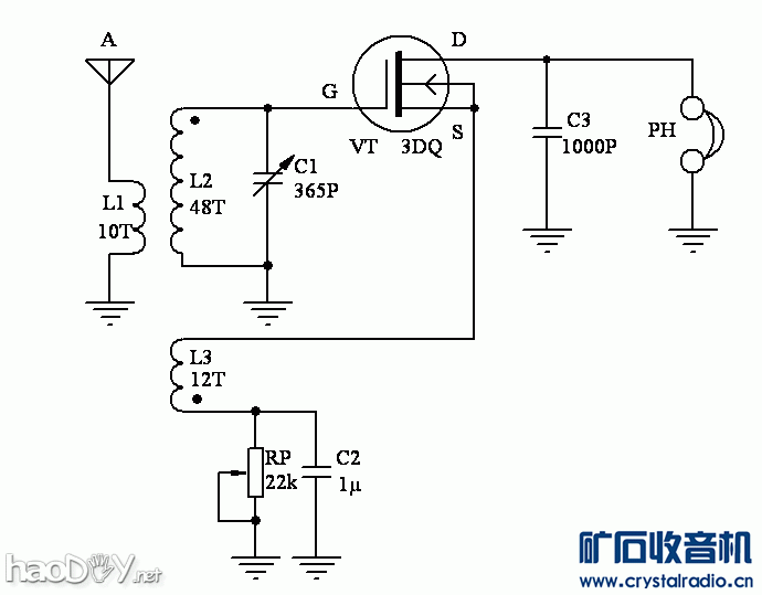 电路图5.gif 3DQ场效应管矿石收音机实验