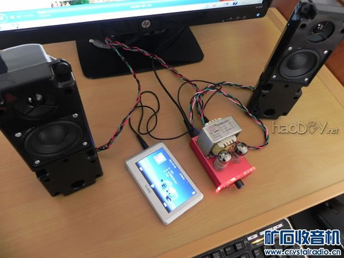 17.用mp4作音源.jpg 袖珍6n2+6n1电子管小胆机功放