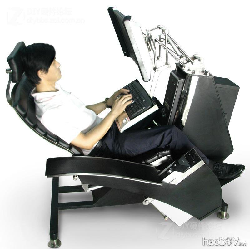 点击查看大图 晒下我260斤重的钢铁怪兽 三屏 电控变形姿态调节电脑椅