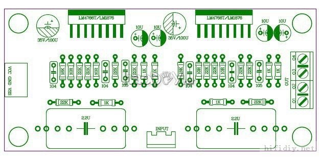 LM4766_BTL插件图.jpg 再次制作环氧树脂板机箱的LM4766BTL卡拉OK功放