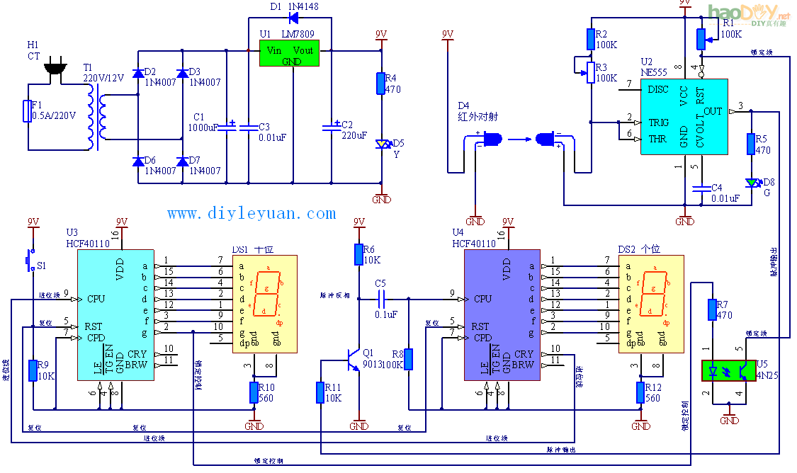 江西省大学生电子设计大赛赛题-生产线自动计数器的制作参考电路图2