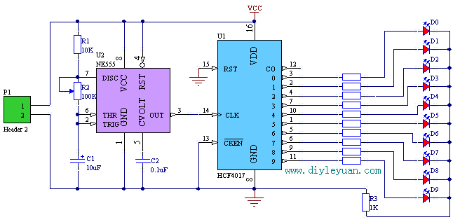 CD4017流水灯led电路的制作