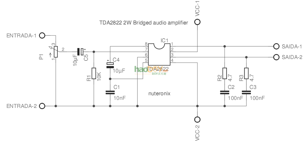2瓦的音频功率放大器-TDA2822功放
