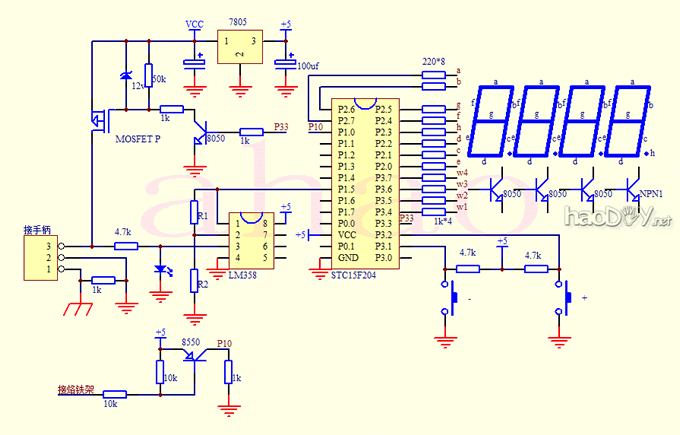 STC15F204 T12温控焊台电路图 山寨T12焊台温控器,单片机、数码管显示、按键调温