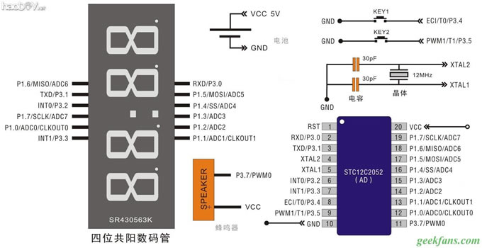 科技小制作-DIY数码管时钟(单片机控制)